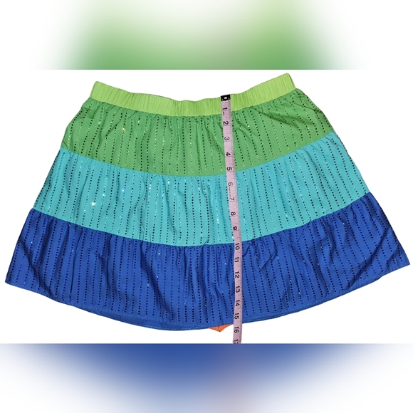 Queen of Sparkles Skort Green Blue Rhinestone Striped Festival Pull-On Sz S - Picture 12 of 12